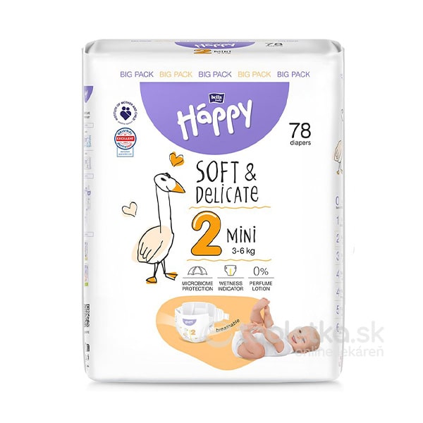 E-shop Bella Happy Soft&Delicate 2 Mini detské plienky (3-6kg) 78ks