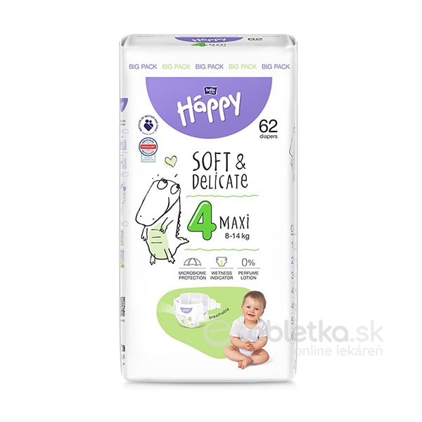 E-shop Bella Happy Soft&Delicate 4 Maxi detské plienky (8-14kg) 62ks