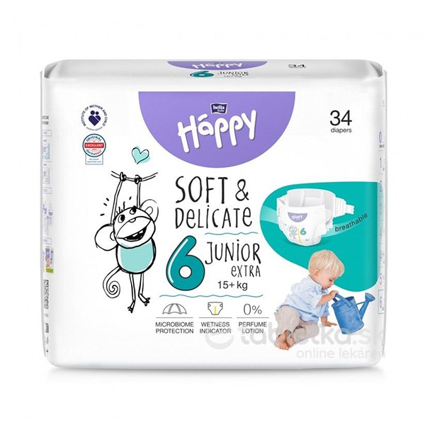 Bella Happy Soft&Delicate 6 Junior Extra detské plienky (od 16+kg) 34ks