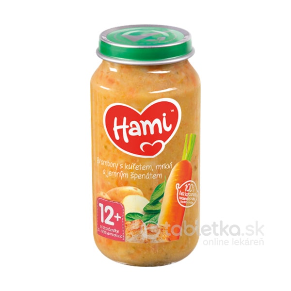 E-shop Hami príkrm Zemiaky s kuraťom, mrkvou a jemným špenátom 12+ 250g