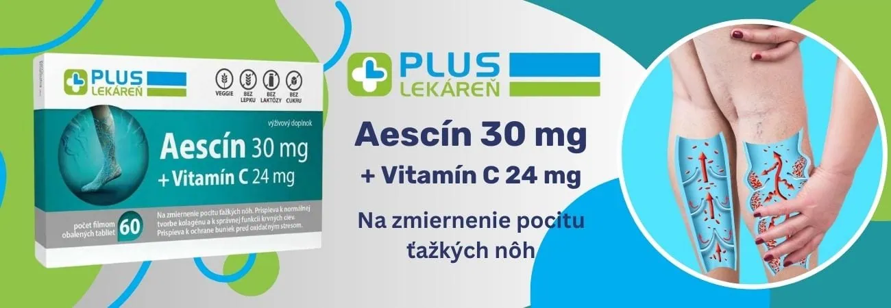 PLUS LEKÁREŇ Aescín 30 mg + Vitamín C 24 mg na zmiernenie pocitu ťažkých nôh