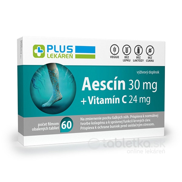 E-shop PLUS LEKÁREŇ Aescín 30mg + Vitamín C 24mg 60tbl