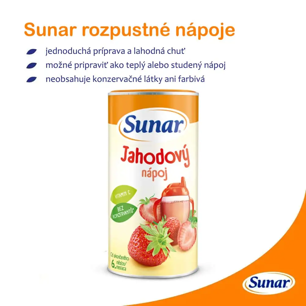 Sunar Rozpustný nápoj Jahodový v prášku 6m+, 200g