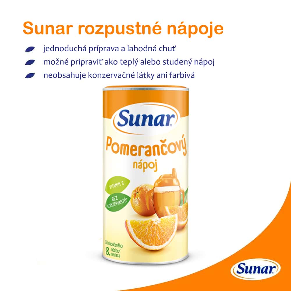 Sunar Rozpustný nápoj Pomarančový v prášku 8m+, 200g