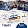 Zobrazená škatuľa BIOPRON Premium 30 kapsúl, ľudia v posteli, užívanie liekov, slovenský text s odporúčaním o užívaní pri a po antibiotikách.