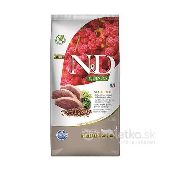 Farmina N&D cat QUINOA (GF) adult, neutered, duck, broccoli & asparagus 5kg