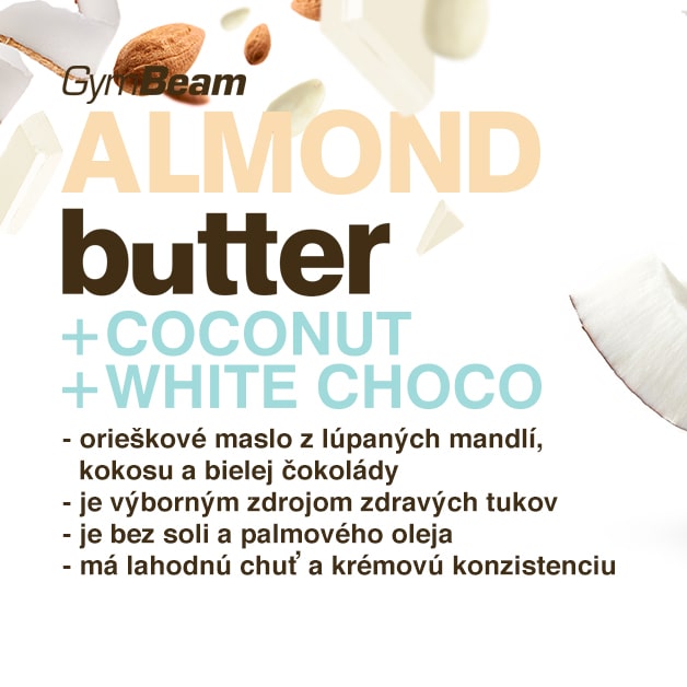 GymBeam Mandľové maslo s kokosom a bielou čokoládou 340g | eTabletka