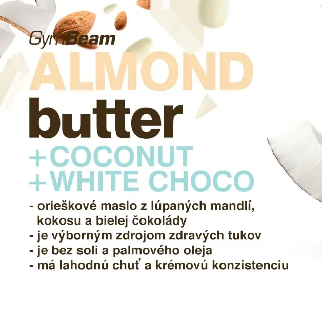 GymBeam Mandľové maslo s kokosom a bielou čokoládou - lahodná delikatesa