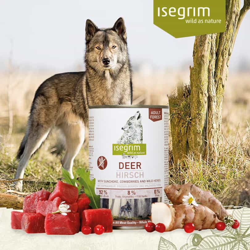 Konzerva pre psy Isegrim Dog Adult Deer+Sunchoke a jej zloženie