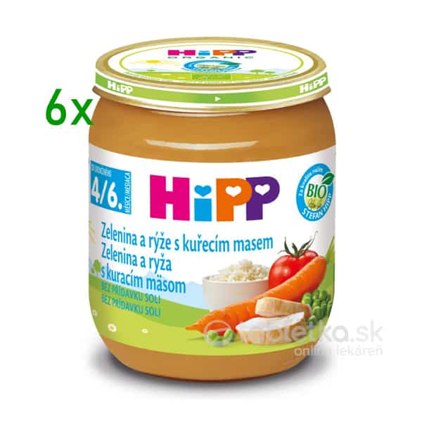 HiPP Príkrm BIO Zelenina a ryža s kuracím mäsom (od ukonč. 4./6. mesiaca) 6x125g