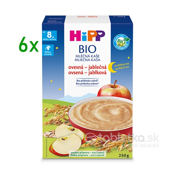 E-shop HiPP BIO mliečna kaša dobrú noc ovseno-jablková 8+, 6x250g