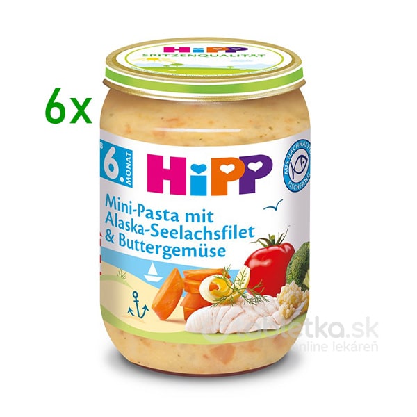 HiPP Príkrm Mini cestoviny s Aljašskou treskou v zelenine 5m+, 6x190g