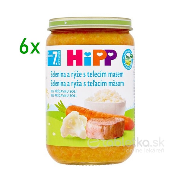 HiPP Príkrm Zelenina teľacie mäso a ryža 9m+, 6x220g