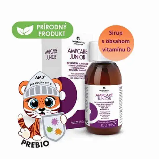 Imunitné balenie AMPcare JUNIOR obsahuje aj vitamín D a prebiotiká