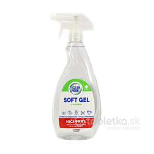 500ml AVROPA CleanPharm Soft Gel je v priehľadnej sprejovej fľaši s bielo-červenou etiketou a čírym rozprašovačom.