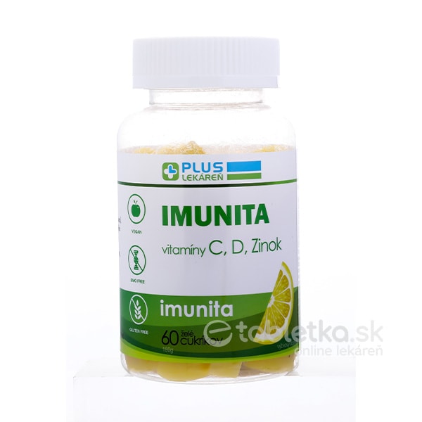 PLUS LEKÁREŇ IMUNITA - vitamíny C, D, Zinok želé cukríky, citrónová príchuť 60ks