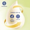Kvapka so žltými šípkami a slovenským textom vyzýva sledovať Sunar Sensitive 1 na Facebooku, Instagrame, www.sunar.sk vľavo hore.