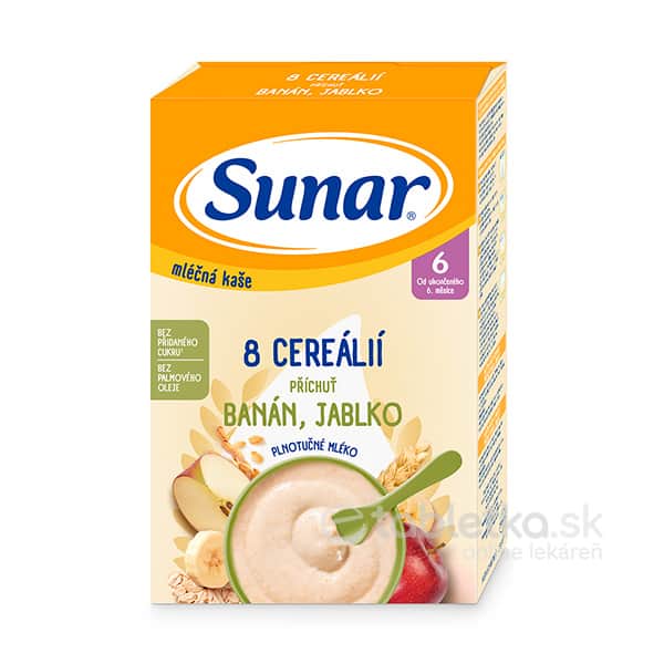 E-shop Sunar mliečna kaša 8 Cereálií príchuť banán, jablko 6m+, 210g