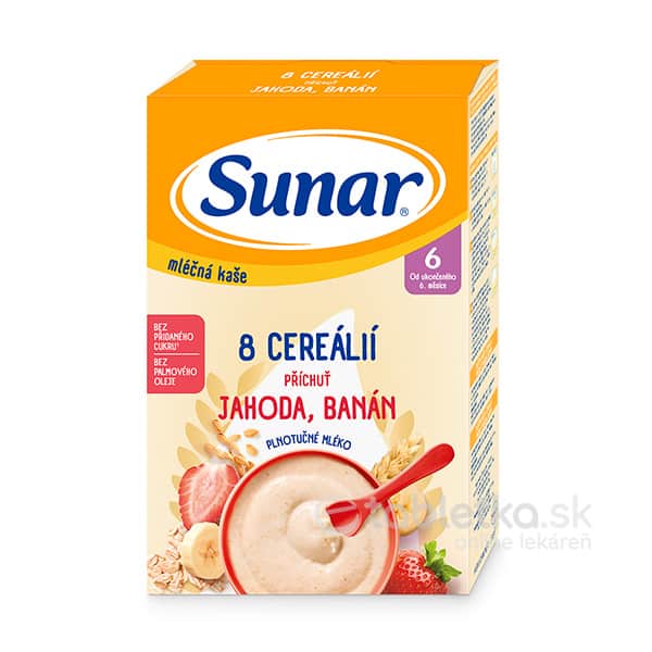 E-shop Sunar mliečna kaša 8 Cereálií príchuť jahoda, banán 6m+, 210g
