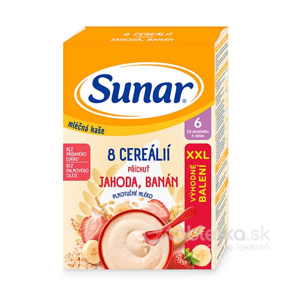 E-shop Sunar mliečna kaša 8 Cereálií príchuť jahoda, banán 6m+, 340g