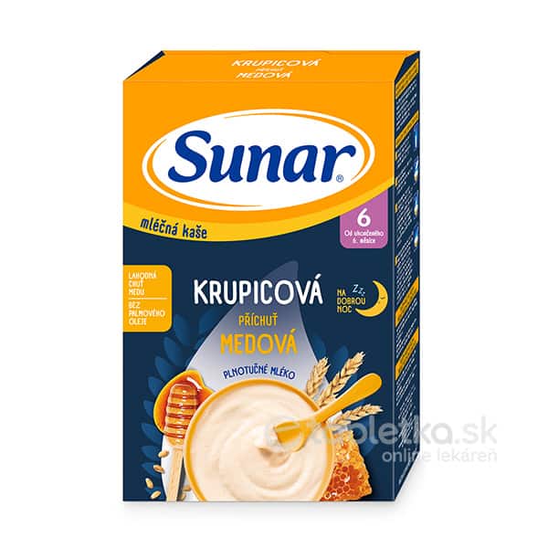 E-shop Sunar mliečna kaša Krupicová Na dobrú noc medová príchuť 6m+, 210g