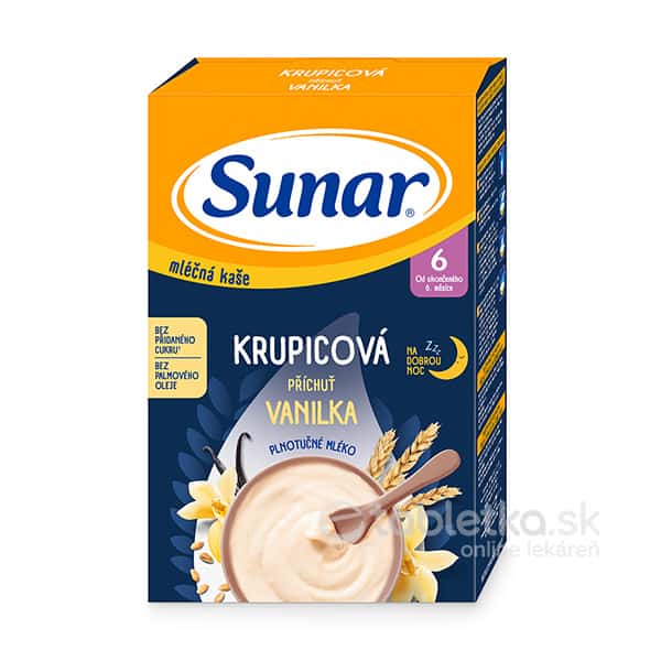 E-shop Sunar mliečna kaša Krupicová Na dobrú noc príchuť vanilka 6m+, 210g