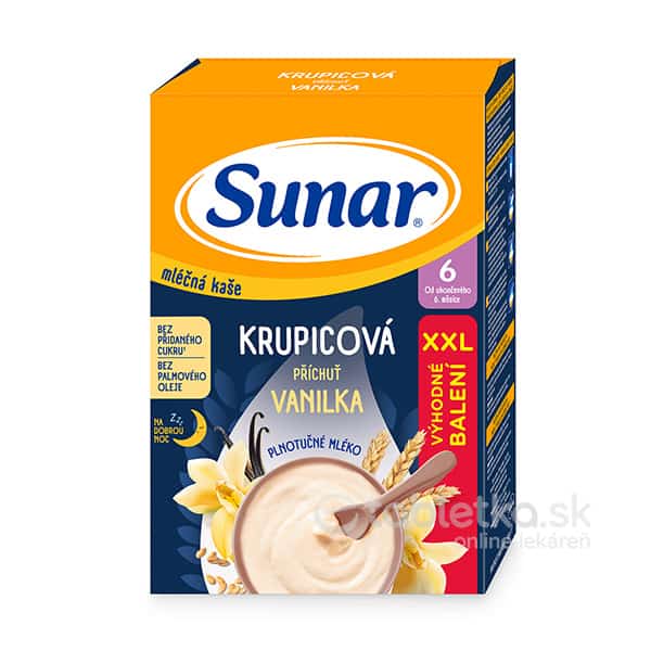 E-shop Sunar mliečna kaša Krupicová Na dobrú noc príchuť vanilka 6m+, 340g