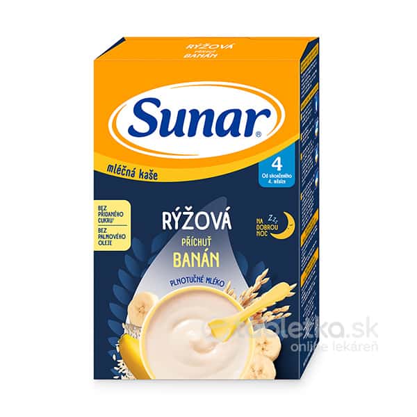 E-shop Sunar mliečna kaša Ryžová Na dobrú noc príchuť banán 4m+, 210g