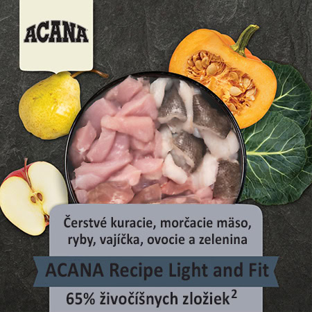 ACANA Recipe Light and Fit krmivo tvorí až 65 percent živočíšnych zložiek