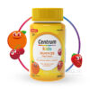 Žltá fľaša Centrum detí GUMMIES multifruit želé s vitamínmi a minerálmi 60ks s obrázkami ovocia a slovenským textom na etikete.