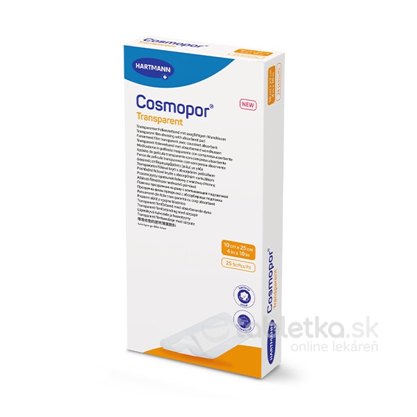 Cosmopor Transparent sterilné fóliové krytie na rany 10x25cm 25ks