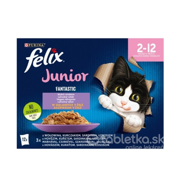 E-shop Felix Fantastic Multipack kapsičky Junior kura a losos a sardinka a hovädzie v želé 12x85g