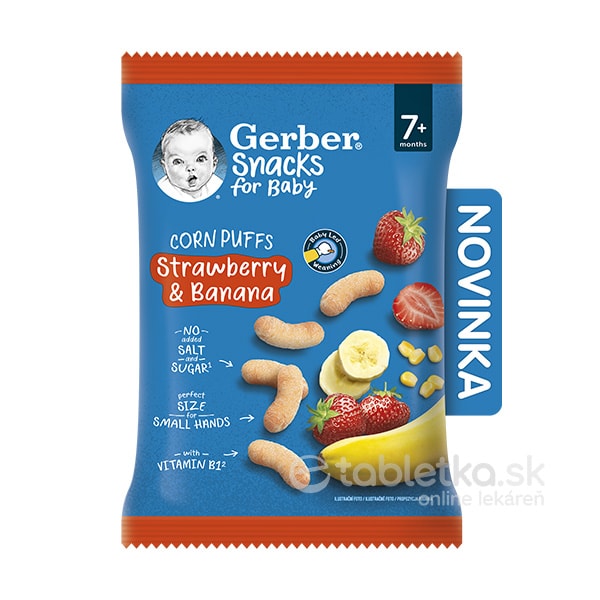 E-shop Gerber Snacks Kukuričné chrumky Jahoda a banán 7m+, 28g