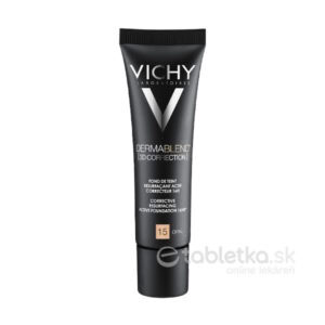 VICHY Dermablend 3D korekčný make-up 15 Opal (30ml) je postavený vzpriamene na bielom pozadí.