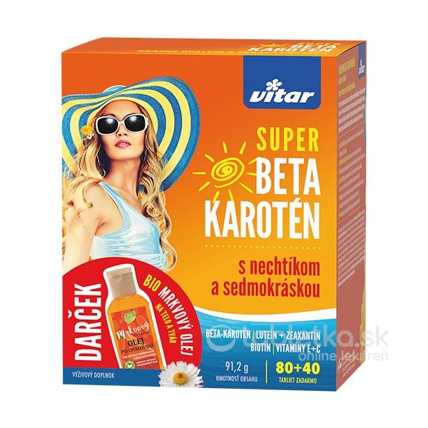 E-shop Vitar Super Beta Karotén s nechtíkom a sedmokráskou 80+40tbl + darček BIO Mrkvový olej