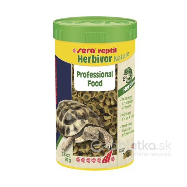 E-shop Sera Reptil Professional Herbivor Nature krmivo pre rastlinožravé reptílie, suchozemské korytnačky a leguány 250ml