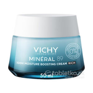 50ml balenie VICHY MINERAL 89 100H krém pre hydratáciu pokožky, bez parfumácie, určený na intenzívnu hydratáciu.