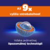 Grafika s liposomálnou štruktúrou a textom: GS Koenzým Lipo Q10 60mg 60 kapsúl, až 9x vyššia vstrebateľnosť vďaka liposomálnej technológii.