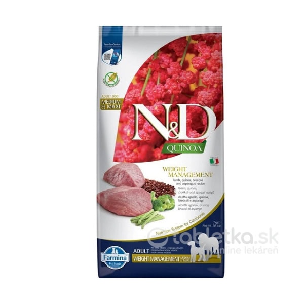 Farmina N&D Dog GF Quinoa Adult Medium & Maxi, Weight managment, Lamb 7kg