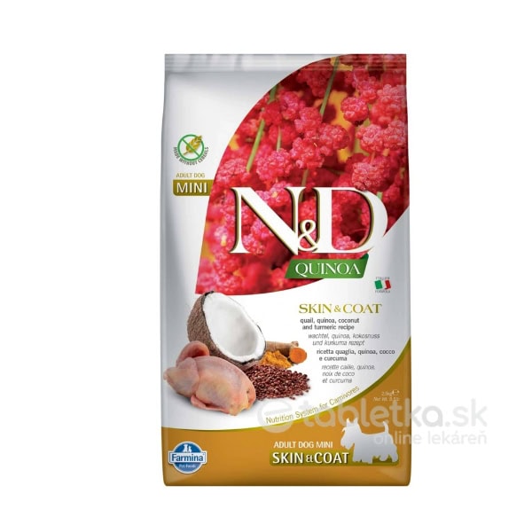Farmina N&D Dog GF Quinoa Adult Mini, Skin & Coat, Quail & Coconut 2,5kg