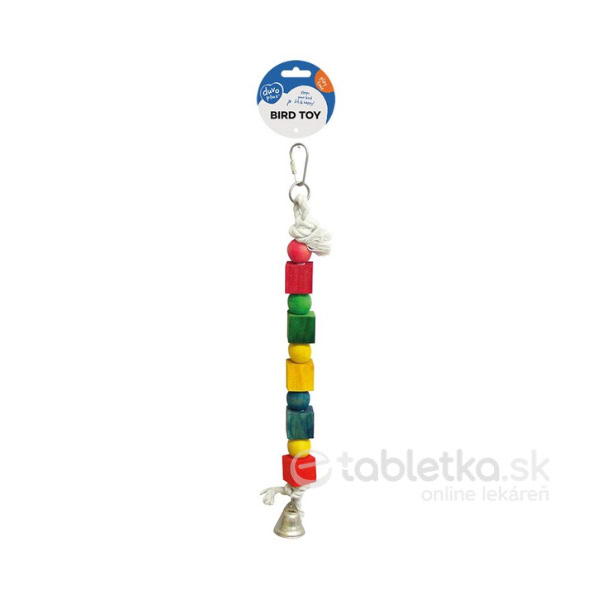 Hračka DUVO+, pre vtáky lano s drevenými kockami a zvoncom 35cm