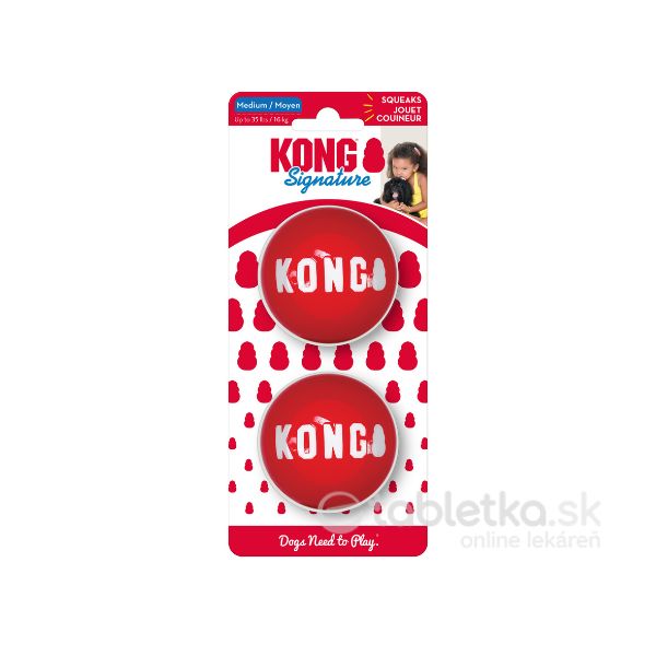 Hračka Kong Dog Signature Lopta červená guma termoplastická M (2ks)