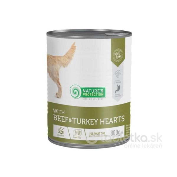 Natures P Konzerva dog adult Beaf&Turkey hearts 800g