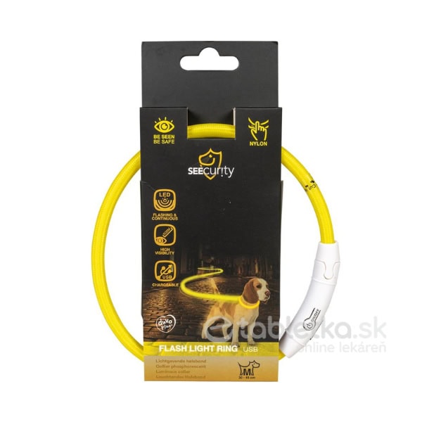 Obojok DUVO+, pre psov LED svietiaci žltý, nylonový 45cm
