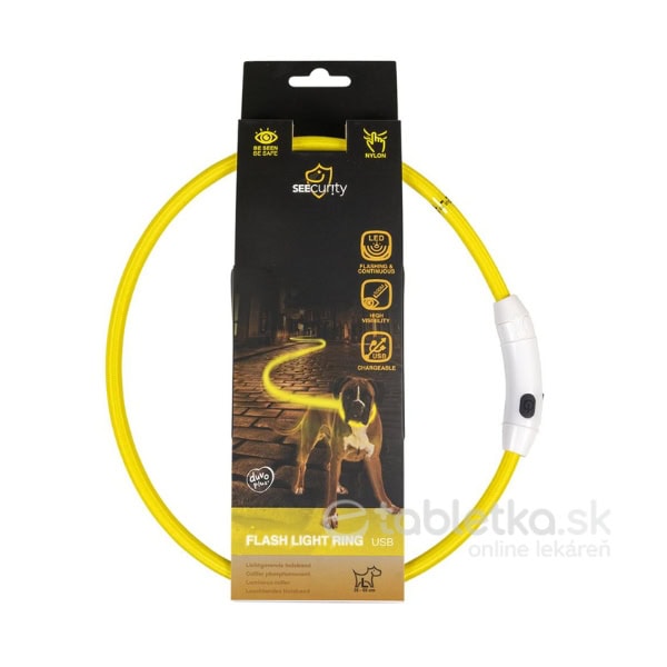 Obojok DUVO+, pre psov LED svietiaci žltý, nylonový 65cm