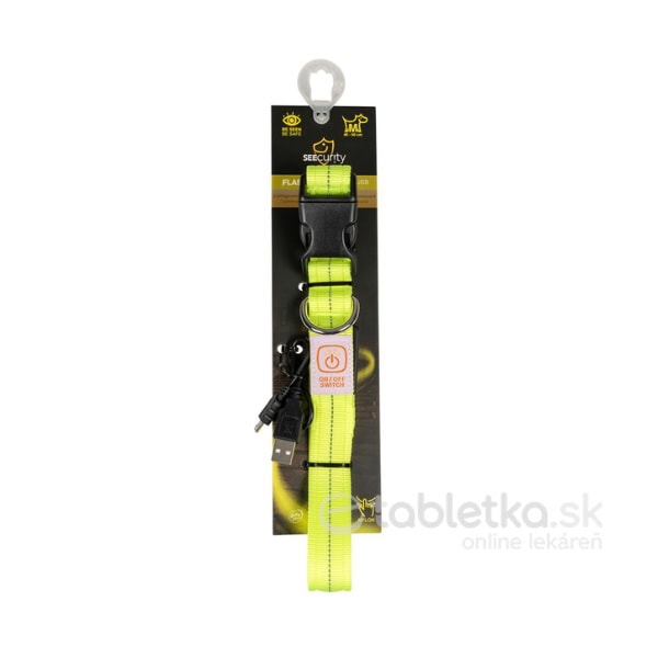 Obojok DUVO+, pre psov LED svietiaci žltý, nylonový s bleskom 40-55cm/2,5cm