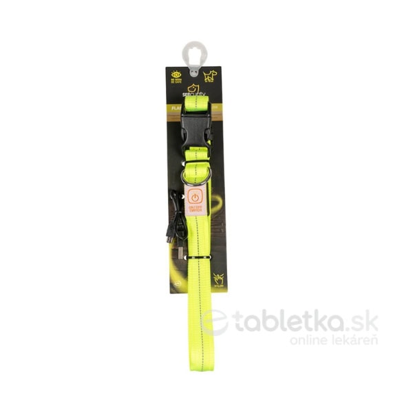 Obojok DUVO+, pre psov LED svietiaci žltý, nylonový s bleskom 50-70cm/2,5cm