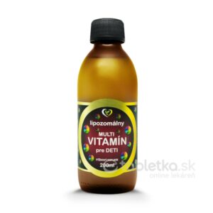 Zdravý svet lipozomálny MULTIVITAMÍN pre DETI 200ml, multivitamínový doplnok v hnedej fľaši s čiernym viečkom.
