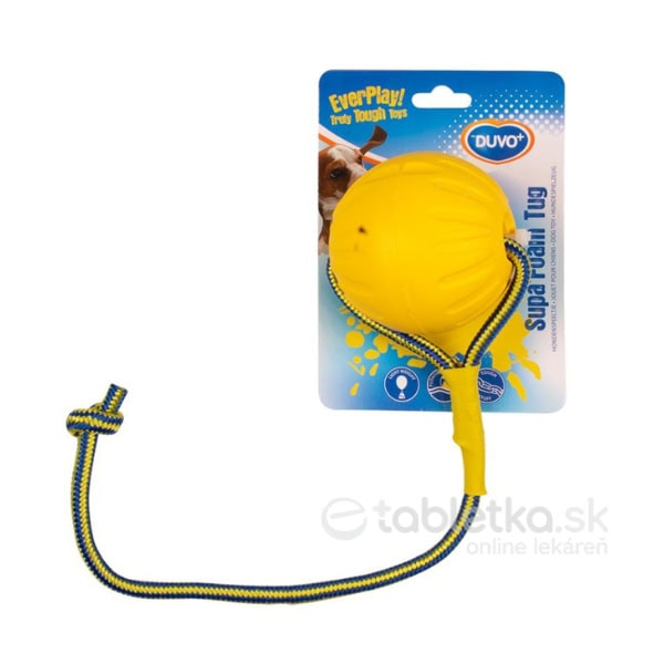Hračka DUVO+, pre psov lopta plávajúca s lanom, žltá 10x49cm