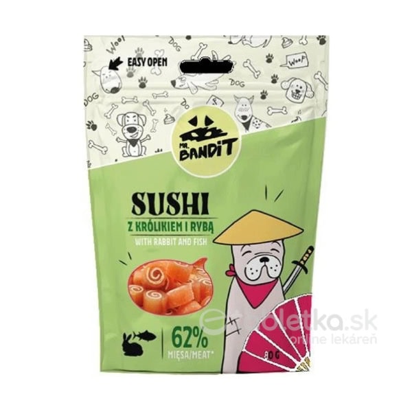 Pamlsok pre psov Mr. Bandit Sushi Rabbit & Fish 80g